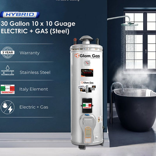 Glam Gas Hybrid Water Heater (Electric + Gas) - 50 Gallon (10X10) Steel With Official Warranty