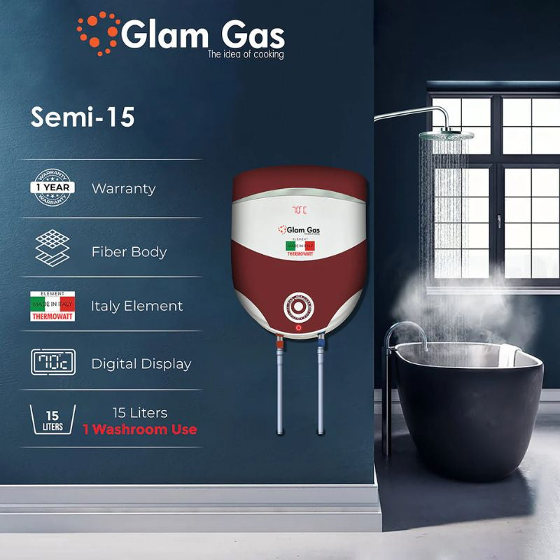 Glam Gas Semi-15 Semi-Instant Water Heater With Official Warranty