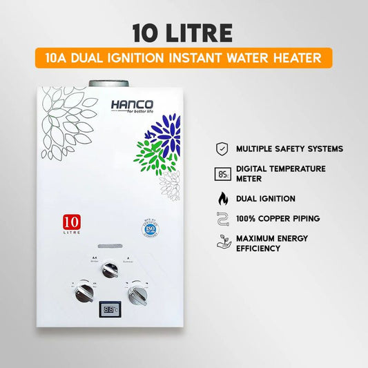 Hanco HIG-10A 10 Litre Instant Water Heater – Dual Ignition – Gas Geyser With Official Warranty