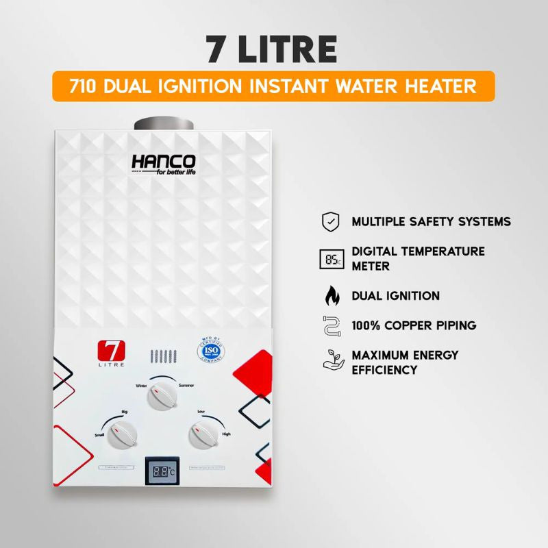 Hanco HIG-710 A 7 Litre Instant Water Heater – Dual Ignition – Gas Geyser With Official Warranty